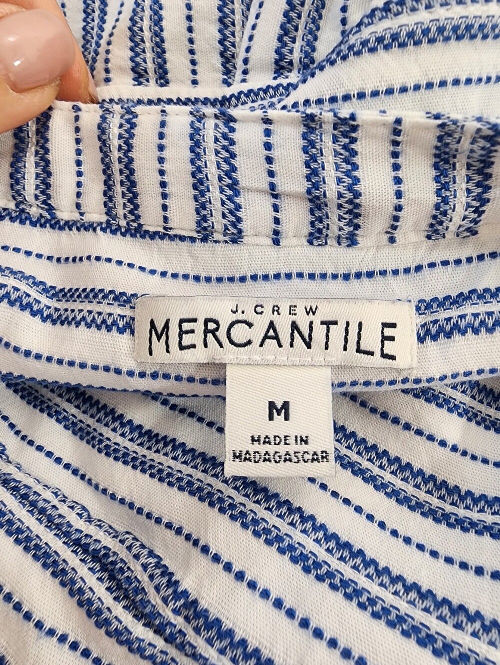 J.Crew Mercantile Shirt Dress Blue White Stripe Cotton Blend Belted Size M - Picture 8 of 9